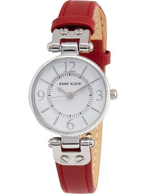 Anne Klein Women's Silver Red Leather Strap Fashion Analog Japanese Quartz Watch